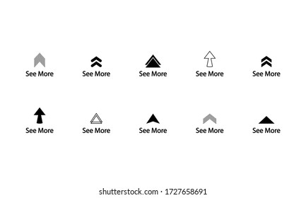 Swipe up, see more, arrow up icon modern button for web or appstore design black symbol isolated on white background. Vector EPS 10