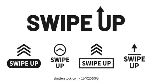 Swipe up, set of buttons for social media. Arrows, buttons and web icons for advertising and marketing in social media application. Scroll or swipe up. Vector