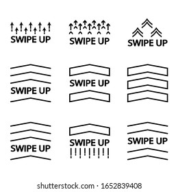 Swipe up. Set of  buttons for social media. Set of vector swipe up icons  isolated on white background for stories design blogger, scroll pictogram. Scroll or swipe up. Swipe  button, scroll pictogram