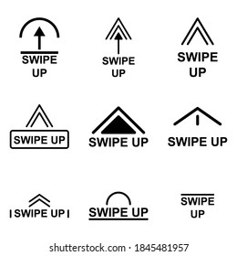Swipe up, set of buttons for social media. Arrows, buttons and web icons for advertising and marketing in social media application. Scroll or swipe up. vector illustration on white background