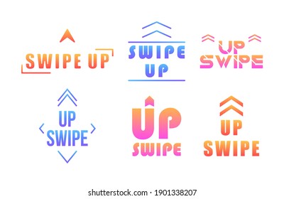 Swipe up, set of buttons for social media. Instagram style. App button design, move story, drag and scroll swipe up. Arrow up logo for blogger. Vector illustration, eps 10.