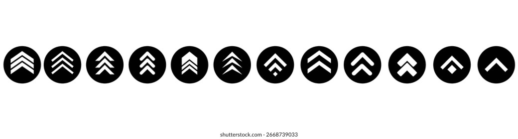 Swipe up, set of buttons for social media. Black arrows, buttons and web icons for advertising and marketing in social media application. Scroll.