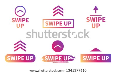 Swipe up, set of buttons for social media. Arrows, buttons and web icons for advertising and marketing in social media application. Scroll or swipe up