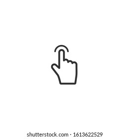 Swipe up, tap or push the button. Pointing hand. Flat black picrtogram isolated on white. touch screen button. 