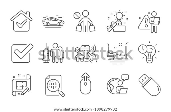 Swipe up,\
Time management and Bumper cars line icons set. Stop shopping,\
Checkbox and Architect plan signs. Medical vaccination, Car and\
House security symbols. Line icons set.\
Vector