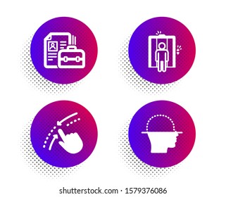 Swipe up, Vacancy and Elevator icons simple set. Halftone dots button. Face scanning sign. Touch down, Hiring job, Lift. Faces detection. People set. Classic flat swipe up icon. Vector