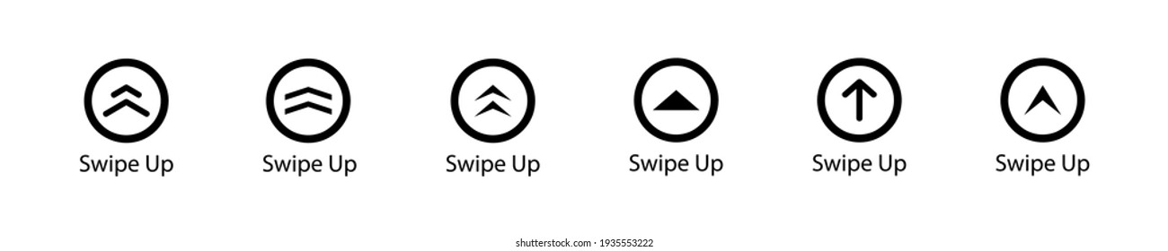Swipe up vector icon. Set of buttons for social media. Scroll or swipe up set. Arrows, buttons and web icons for advertising and marketing in social media application. Communication icon set.  EPS 10