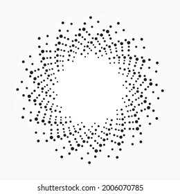 Gire el fondo medio del semitono del círculo concéntrico abstracto. Espiral, giratoria, fondo de puntos giratorios, objeto, patrón, elemento vector. Fondo helix de puntos circulares y radiales. elemento de diseño de semitono.