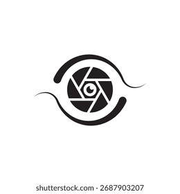 Logotipo de apertura de remolino. Diseño de obturador fluido, arte moderno, creativo, óptico.