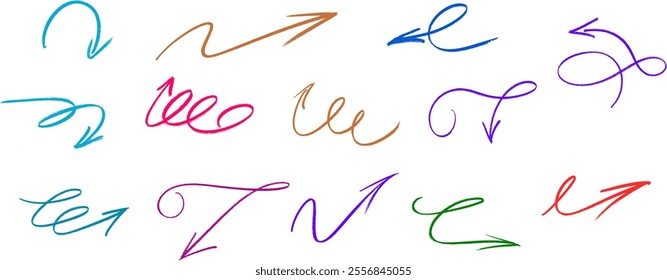 Swirl Arrows Crayon Chalk Drawing Vector Set