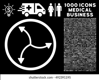 Swirl Arrows icon with 1000 medical business white vector pictographs. Set style is flat symbols, black background.