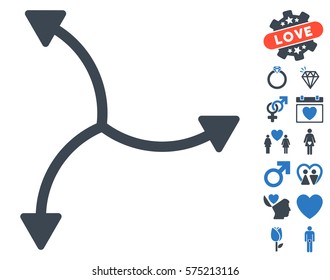 Swirl Arrows icon with bonus decorative pictures. Vector illustration style is flat rounded iconic smooth blue symbols on white background.