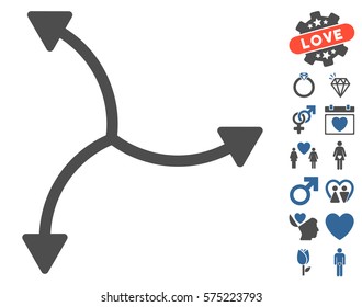 Swirl Arrows icon with bonus decorative pictograph collection. Vector illustration style is flat rounded iconic cobalt and gray symbols on white background.