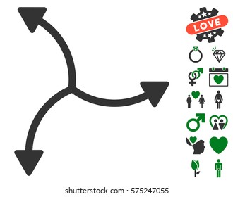 Swirl Arrows icon with bonus lovely images. Vector illustration style is flat rounded iconic green and gray symbols on white background.