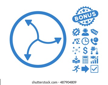 Swirl Arrows pictograph with bonus elements. Vector illustration style is flat iconic symbols, cobalt color, white background.