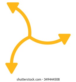 Swirl Arrows vector icon. Style is flat symbol, yellow color, rounded angles, white background.