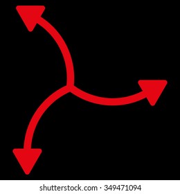 Swirl Arrows vector icon. Style is flat symbol, red color, rounded angles, black background.