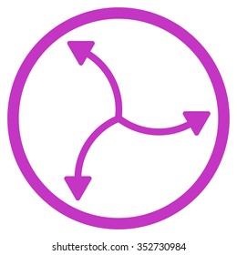 Swirl Arrows vector icon. Style is flat circled symbol, violet color, rounded angles, white background.