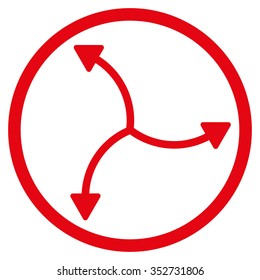 Swirl Arrows vector icon. Style is flat circled symbol, red color, rounded angles, white background.