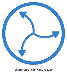 Swirl Arrows vector icon. Style is flat circled symbol, cobalt color, rounded angles, white background.
