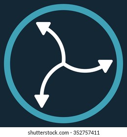 Swirl Arrows vector icon. Style is bicolor flat circled symbol, blue and white colors, rounded angles, dark blue background.