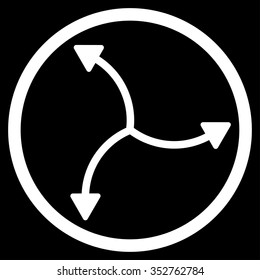 Swirl Arrows vector icon. Style is flat circled symbol, white color, rounded angles, black background.