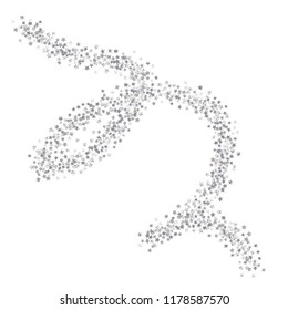 Swirl bands from scattered stars. Isolated gradient stellar elements. Platinum metallic gloss. Iridescent glitter festive celebration vector template for decoration