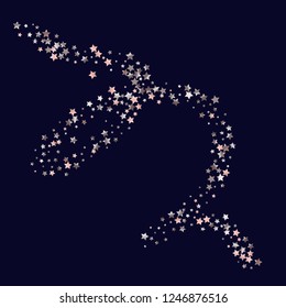 Swirl bands from scattered stars.  Isolated gradient stellar elements. Pink purple pearl nacre glitter. Festive iridescent holographic shine effect vector template for decoration