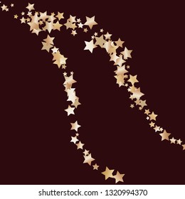 Swirl bands from scattered stars.  Isolated gradient celestial elements. Brass metal glitter. Holiday celebration luminous glossy vector template for decorations