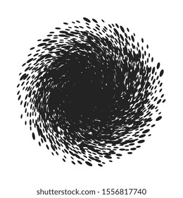 Swirl black dots. Abstract cloud of particles in vortex. Vector element for design.