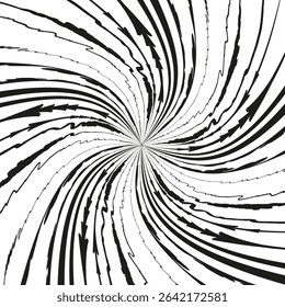 Girar linhas pretas. Padrão de torção em vórtice. Movimento espiral hipnótico. Design de fluxo vetorial.