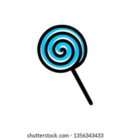 Swirl blue lollipop. Sweet candy. Vector illustration.