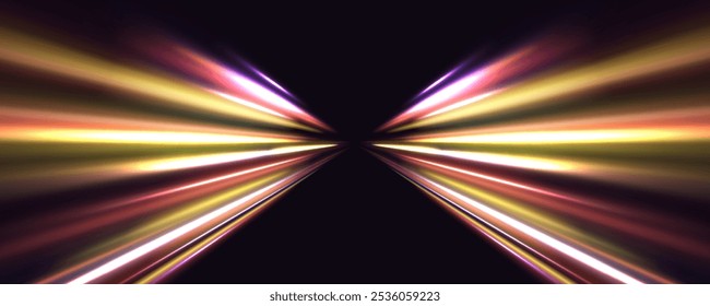 Swirl bokeh effect. Colored shiny sparks of spiral wave. Curved bright speed line swirls. Shiny wavy path. Rotating dynamic neon circle. Magic golden swirl with highlights.