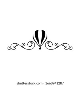 swirl border with hot air balloon, vector