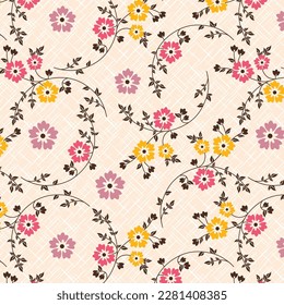 Swirl branches colorful flowers pattern for textile print