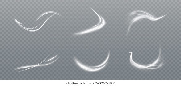 Swirl of bright white light. Abstract curved light effect of bright lines. Vector illustration