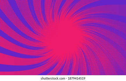 Swirl burst cartoon comic background with halftone dots