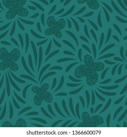 Swirl butterflies blue monochrome floral seamless vector pattern