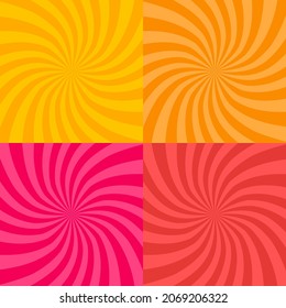 Swirl candy backgrounds set. Vector illustration. Spiral rotating beams