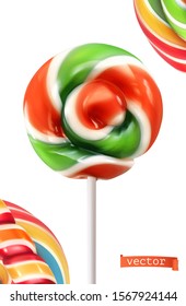 Swirl candy, lollipop. 3d realistic vector icon