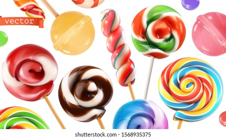 Swirl candy, lollipop. Miscellaneous 3d realistic vector objects. Food icon set