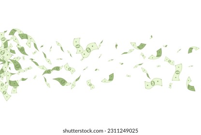 Swirl Cash Vector White Background. Flow Finance Design. Cartoon Flow Confetti Magazine. Monetary Dollar Fly Template.