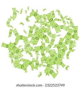 Swirl Cash Vector White Background. Flow Jackpot Card. Fly Paper Dollar Template. Business Confetti Fall Banner.