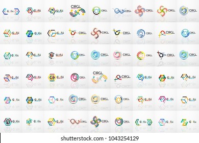 Swirl circle logo mega collection, geometric thin line flat design, connected line segments, business abstract linear icons. Vector illustration