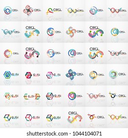 Swirl circle logo mega collection, geometric thin line flat design, connected line segments, business abstract linear icons. Vector illustration