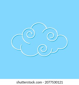 Swirl Cloud Isolated on Blue Backdrop. Cute Illustration for Decorating Sky, Weather Forecast. Sketch Template in Cartoon Outline Style. Kids Cartoon Style