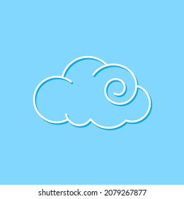 Swirl Cloud Isolated on Blue Background. Illustration for Decorating Sky, Weather Forecast, Fabric Print. Sketch Template in Cartoon Outline Style. Kids Cartoon Style