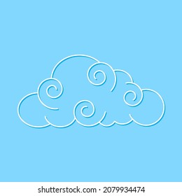 Swirl Cloud Isolated on Blue Backdrop. Cute Illustration for Decorating Sky, Weather Forecast, Fabric Print. Sketch Template in Cartoon Outline Style. Kids Cartoon Style