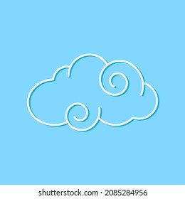Swirl Cloud Isolated on Blue Backdrop. Illustration for Decorating Sky, Weather Forecast, Fabric Print. Sketch Template in Cartoon Outline Style. Kids Cartoon Style