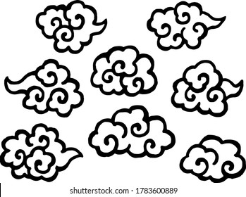 Swirl clouds hand-drawn style illustration set